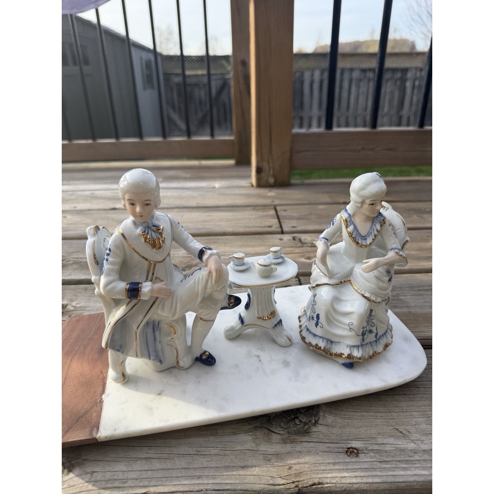 Dresden Porcelain Revival Figurine Tea Victorian Couple
